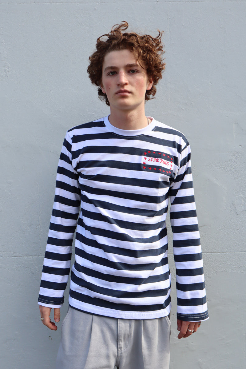 men’s navy white striped long sleeve