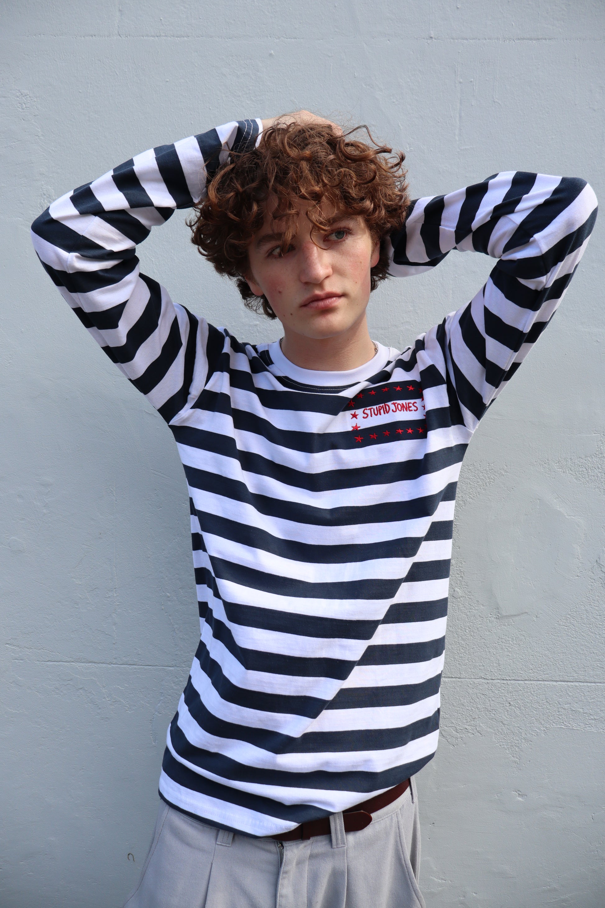 men’s navy white striped long sleeve